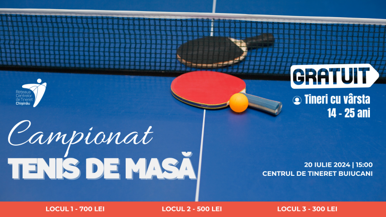 Participă și câștigă la Campionatul de Tenis de Masă pentru Amatori, organizat de Centrul Municipal de Tineret Chișinău!
