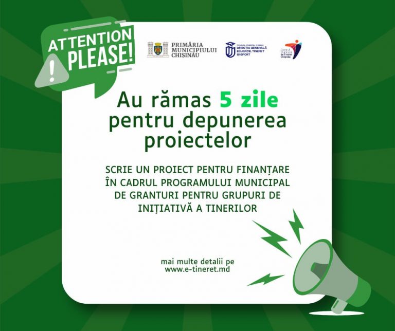 Ultimele zile pentru a depune proiecte în cadrul Programului Municipal de Granturi pentru Grupurile de Inițiativă a Tinerilor