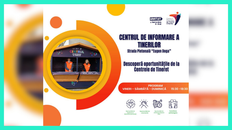 Vezi ce oportunități sunt pentru tinerii din Chișinău la Centrul de Informare al Tinerilor, situat pe strada pietonală din capitală!