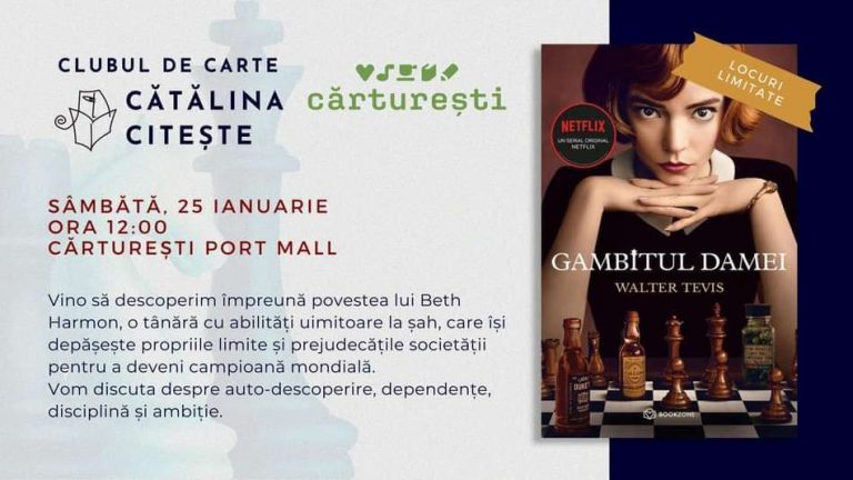 The book club “Cătălina reads” invites you to explore the fascinating story of Beth Harmon from “The Queen’s Gambit” at Cărturești Port Mall   