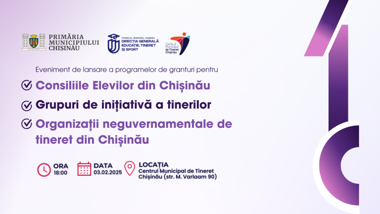 Chisinau launches new funding opportunities for youth and pupils’ initiatives! If you have a project idea, see how you can implement it and what financial help is offered to you   