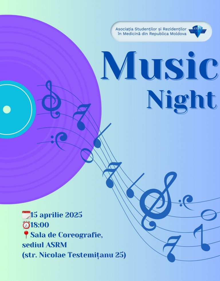 Asociația Studenților și Rezidenților în Medicină invită toți tinerii la „Musical Night”. Intrarea este liberă, iar activitatea va avea loc marți, 15 aprilie